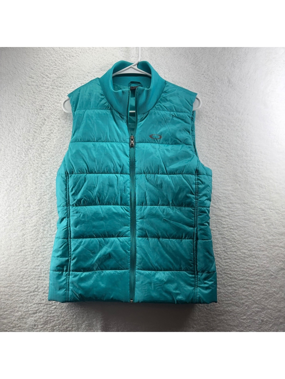 Oakley Full Zip Quilted Puffer Vest Teal Womens Medium Preppy Gorp Retro Colors